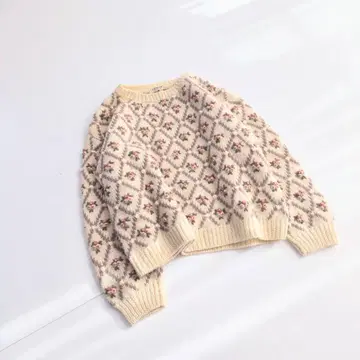 빈티지 입체 꽃무늬 자수 케이블 짜임 니트 스웨터 C30