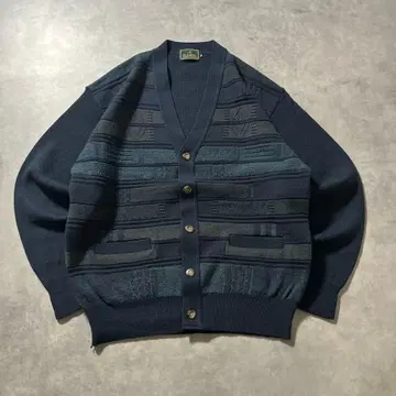 빈티지 보더 네이비 올 패턴 레트로 디자인 니트 가디건