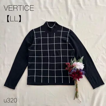 하이넥 니트 바이컬러 체크 무늬 빅 사이즈 면 혼방 네이비 [ LL ]