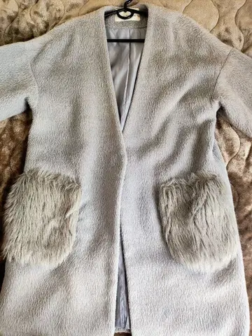 그레이 플리스 롱 코트 퍼 포함