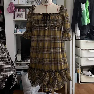 모리걸 미니 원피스 튜닉 체크 프릴 레이스 헤이세이 레트로