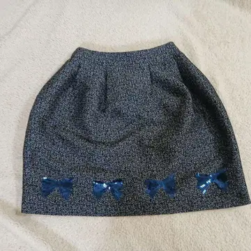 [ m's gracy ] 플레어 스커트 다크 그레이 파랑 리본