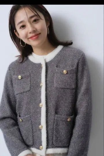 세탁 가능한 JUSGLITTY 라메 트위드 니트 자켓 차콜 그레이 2