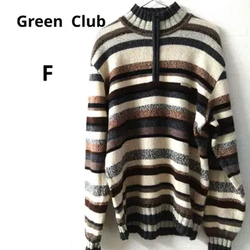 그린 클럽 니트 스트라이프 패턴 울 따뜻한 F