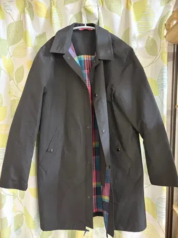 블랙 스텐카라 코트 체크 무늬