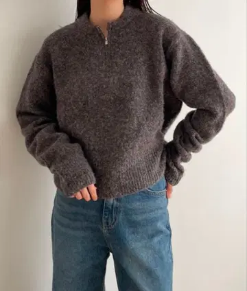 [ CANAL JEAN ] El mar 하프 ZIP 크루 소프트 니트