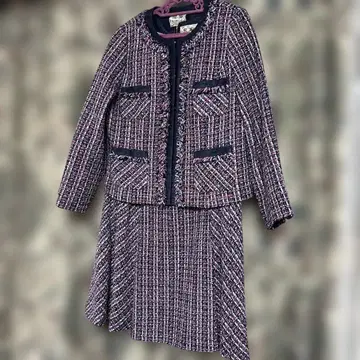 로즈 티아라 트위드 수트 핑크 네이비 반팔 원피스 자켓 세트