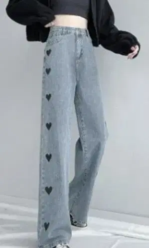 하트 자수 데님 팬츠 M 블루