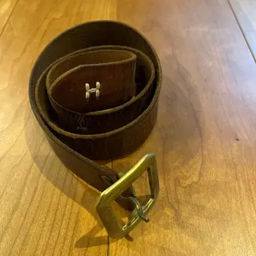 브라운 가죽 H 로고 스퀘어 버클 벨트