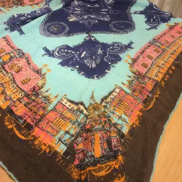 마니프리 Manipuri 건물 프린트 스카프 스톨 울