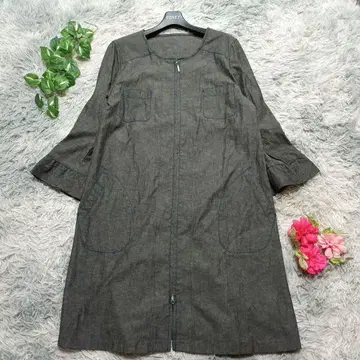 [타카시마야] 다크 그레이 집업 원피스 (40) 노카라 린넨 혼방