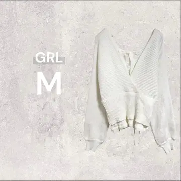 GRL 그레일 카슈쿨 리브 티셔츠 긴팔 숏 기장 백리본