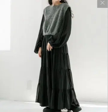 mystic 니트 베스트 티어드 원피스 세트 티어드 원피스