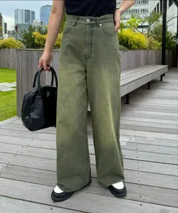 CIAOPANIC TIPY 와이드 배기 데님 올리브 그린