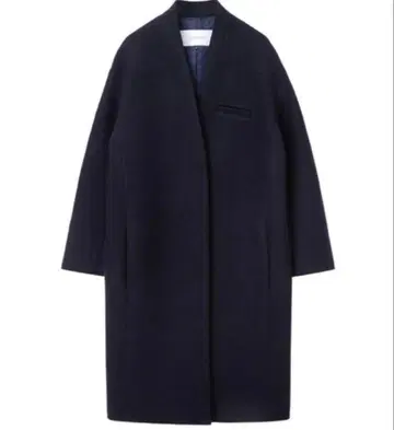 르쉘 블루 롱 체스터 코트 노카라 블랙