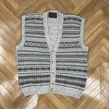 이탈리아제 니트 베스트 페어아일 올 패턴 울 혼방 그레이