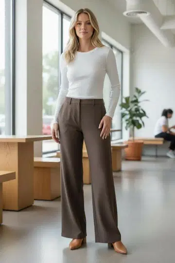 Foxey gu RL 브라운 와이드 팬츠 슬랙스