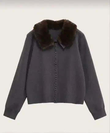 SHEIN 그레이 퍼 옷깃 긴팔 가디건 니트