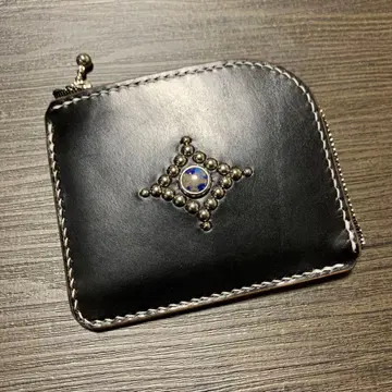 미니 L자형 코인 케이스 미니 지갑 크롬 엑셀 스터드 가죽 공예