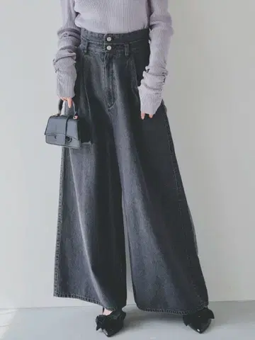 dazzlin 더블 하이웨스트 와이드 데님 팬츠