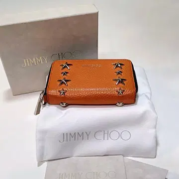 JIMMY CHOO 가죽 코인 케이스 오렌지 스타 스터드
