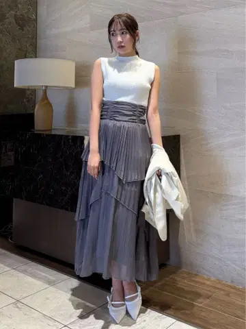dazzlin 랜덤 시어 플리츠 티어드 스커트