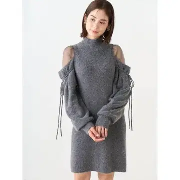 스나이델 시스루 숄더 미니 니트 원피스