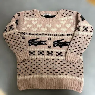 LACOSTE 핑크 악어 무늬 하트 무늬 니트 스웨터 36