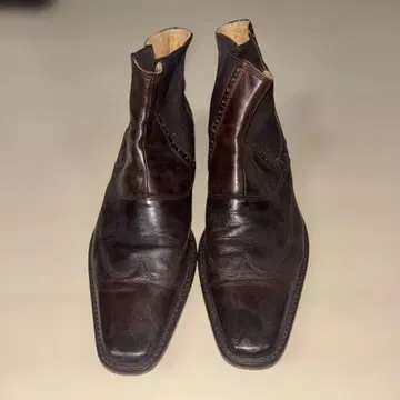 멘즈 비기 천연 가죽 사이드 고어 부츠 윙팁 브라운