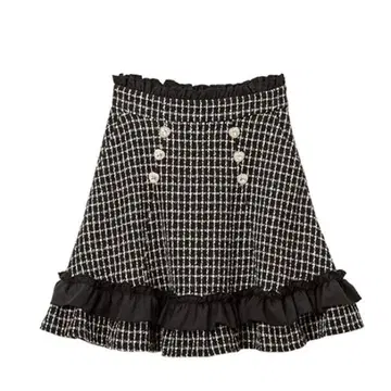 DearMyWhip 하트 비쥬 프릴 트위드 스커트 5L 블랙