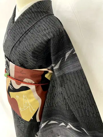 새상품급 순수 실크 이중 기모노 유키츠무기 단품