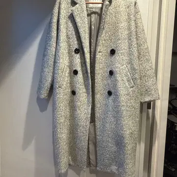 ENVYM 그레이 더블 브레스트 울 혼방 롱 코트