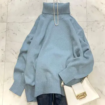 새상품급 스픽 앤 스팬 울 캐시미어 터틀넥 니트 색스 블루