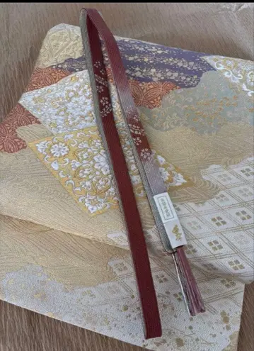 하나비시 문양 아름다운 금실과 보라색 후쿠로 오비 럭셔리 화려함