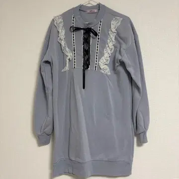 AnkRouge 그레이 프릴 리본 긴팔 원피스