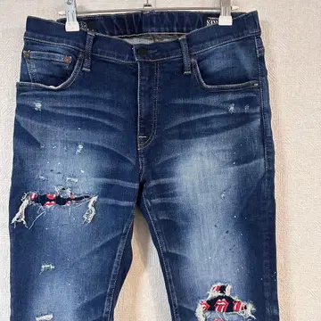 B 세컨드 서트 콜라보 블루 데님 팬츠 롤링 스톤즈 L