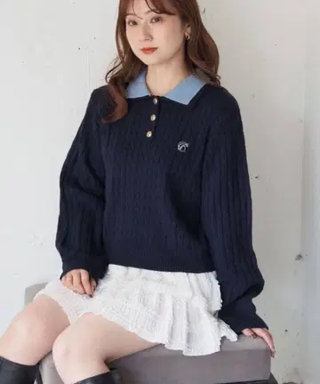 [ tiptop 케이블 니트 폴로 풀오버 (택 포함) ]