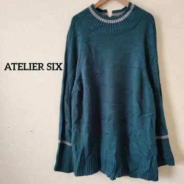 1점 한정 ATELIER SIX 터콰이즈 리브 편직 크루넥 스웨터