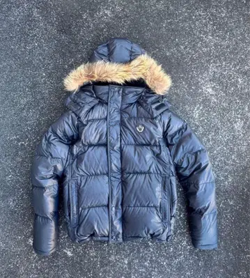 00s Y2K 헤이세이 시크 스타일 퍼 달린 다운 자켓 광택 갸루 남자