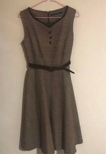 ananotherangelus 울 원피스 슬리브리스 하운드투스 체크 벨트