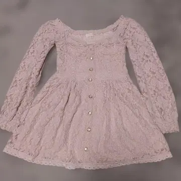 LIZ LISA 라이트 핑크 전체 레이스 미니 원피스 긴팔