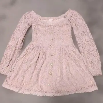 레어 LIZ LISA 라이트 핑크 전체 레이스 미니 원피스 긴팔