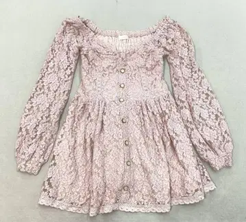 레어 LIZ LISA 라이트 핑크 전체 레이스 미니 원피스 긴팔