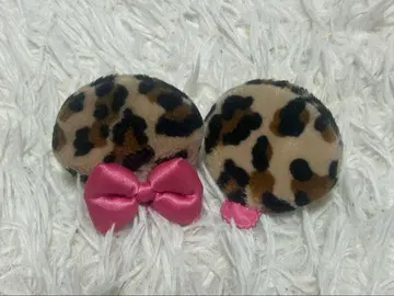 레오파드 무늬 핑크 리본 머리핀