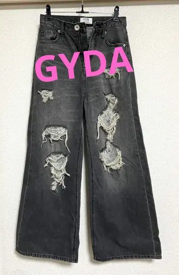 GYDA 블랙 와이드 레그 데미지 레이스