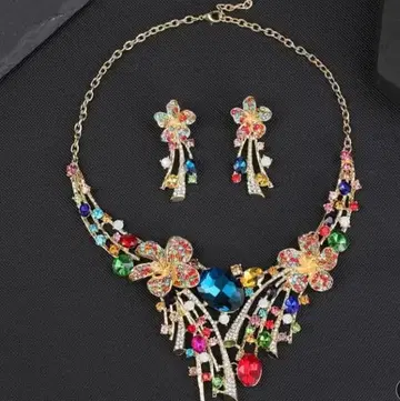 컬러풀 꽃 모티브 목걸이와 귀걸이 세트