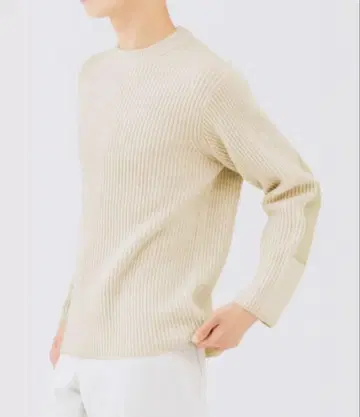 메리노울 하찌 엘보 패치 크루넥 스웨터