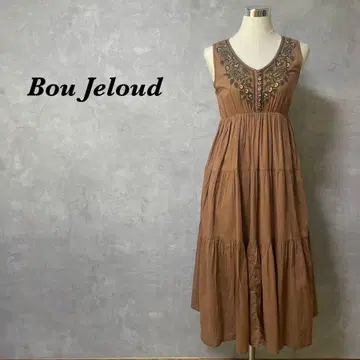 부즈루드 원피스 티어드 맥시 자수 꽃무늬 브라운 1162