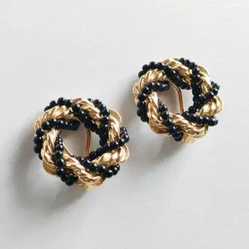 블랙 비즈 골드 컬러 트위스트 귀찌 빈티지 빈티지
