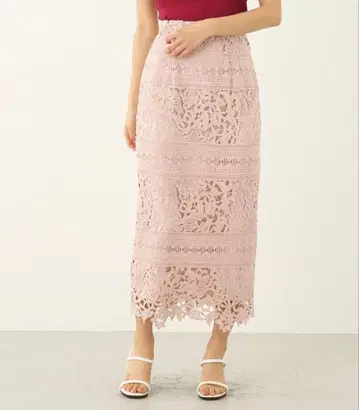 플라워 레이스 타이트 롱 스커트 핑크